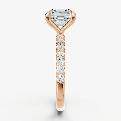 Asscher 6 Claw Diamond Band Engagement Ring