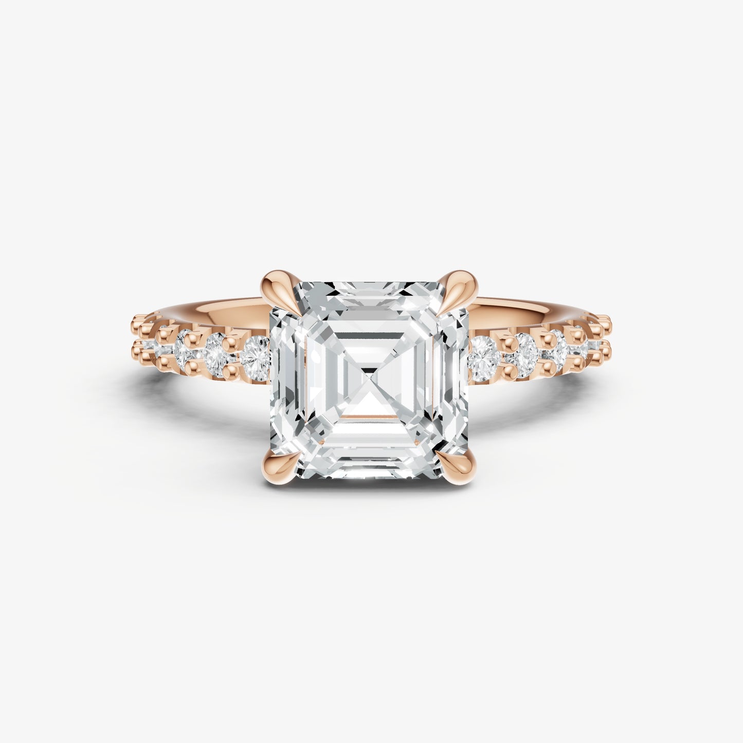 Asscher 6 Claw Diamond Band Engagement Ring