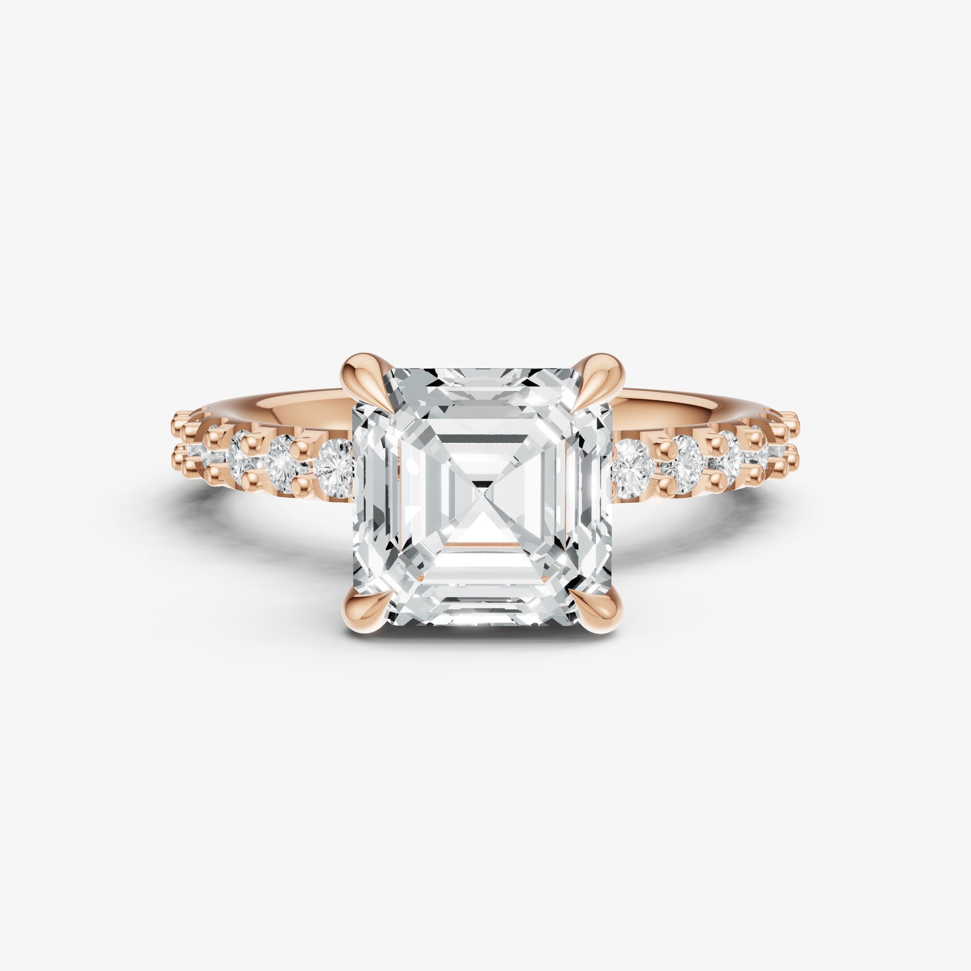 Asscher 6 Claw Diamond Band Engagement Ring