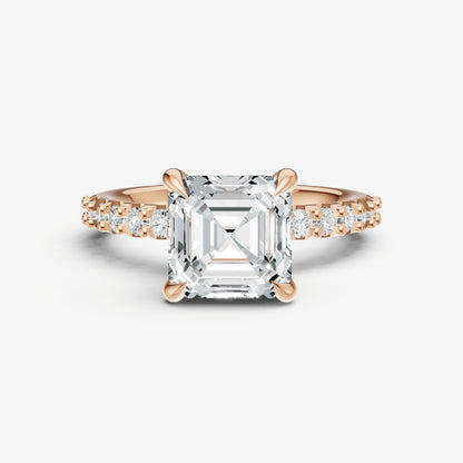 Asscher 6 Claw Diamond Band Engagement Ring