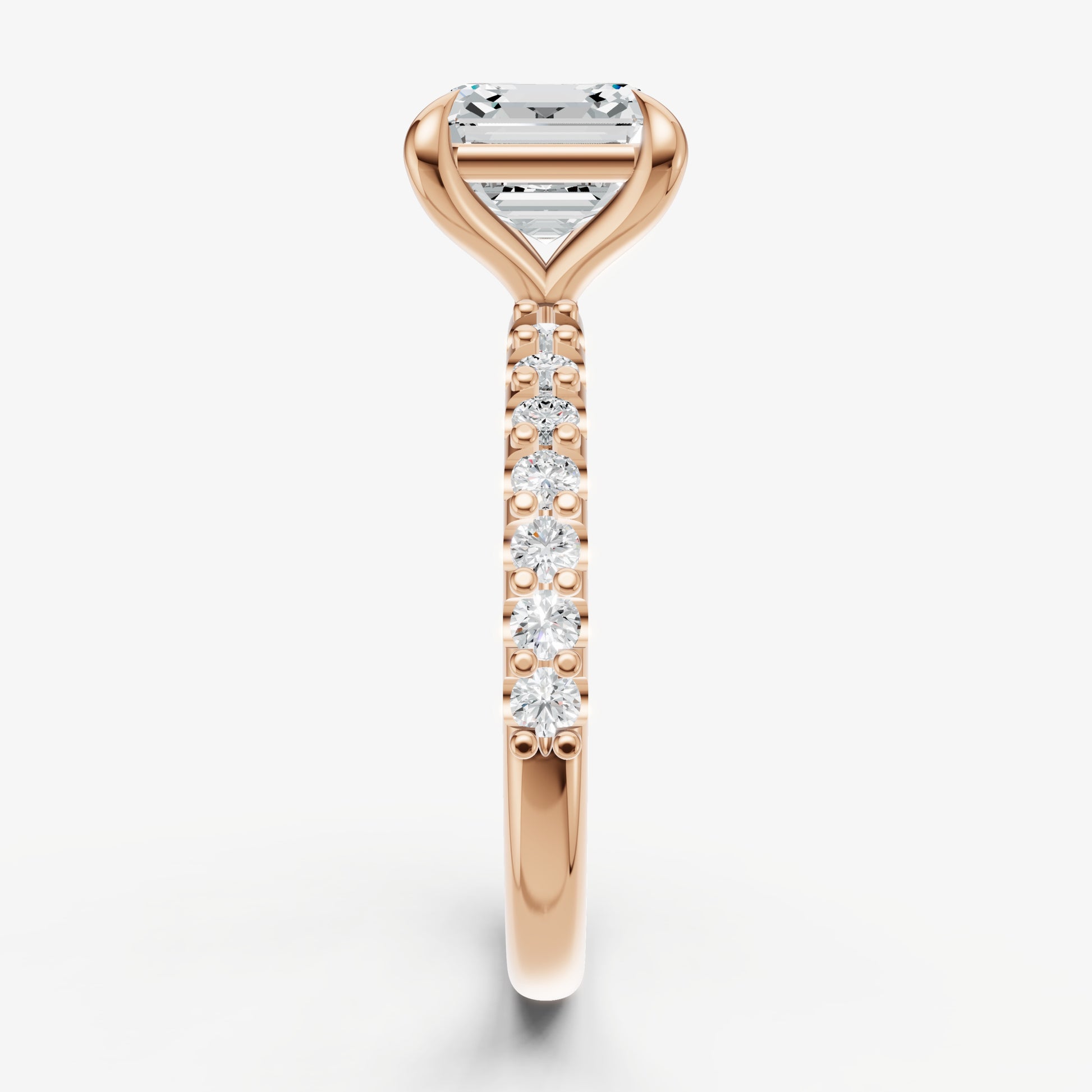 Asscher 6 Claw Diamond Band Engagement Ring