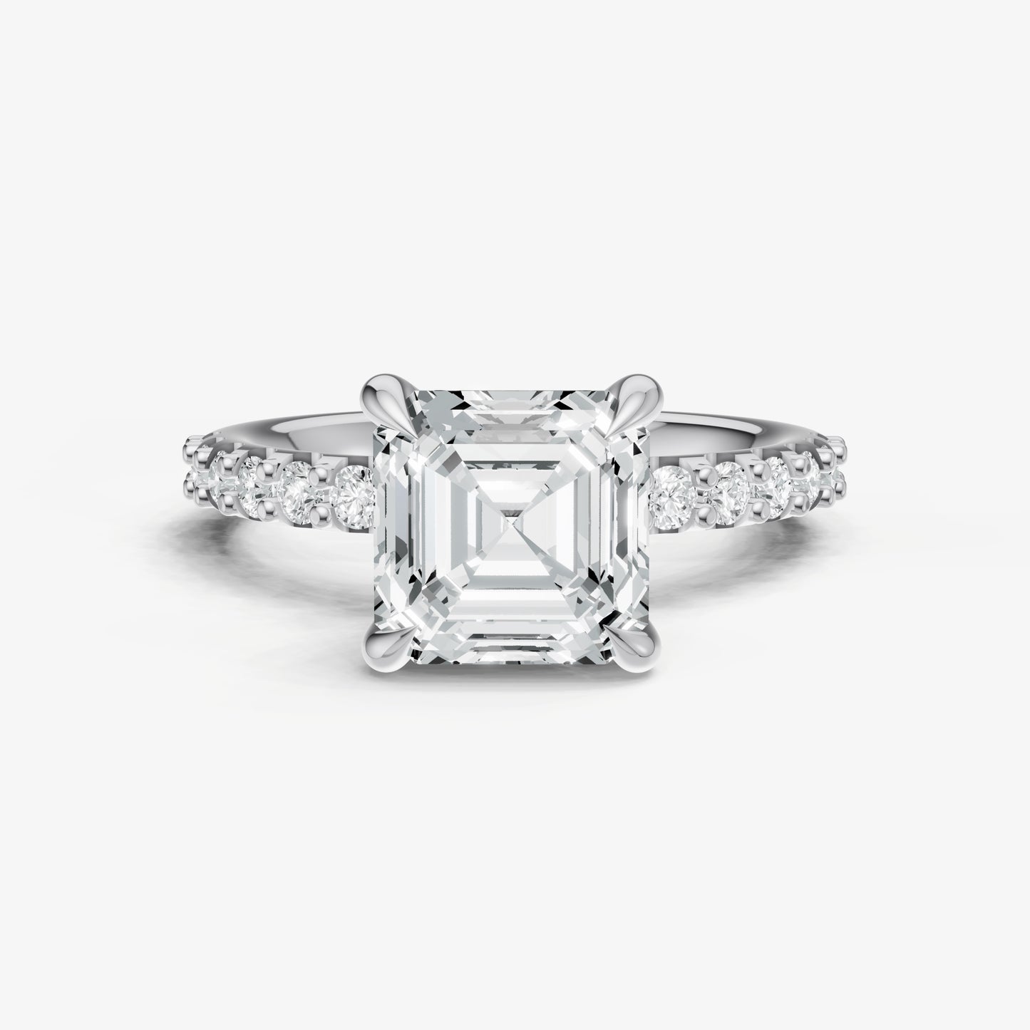 Asscher 6 Claw Diamond Band Engagement Ring