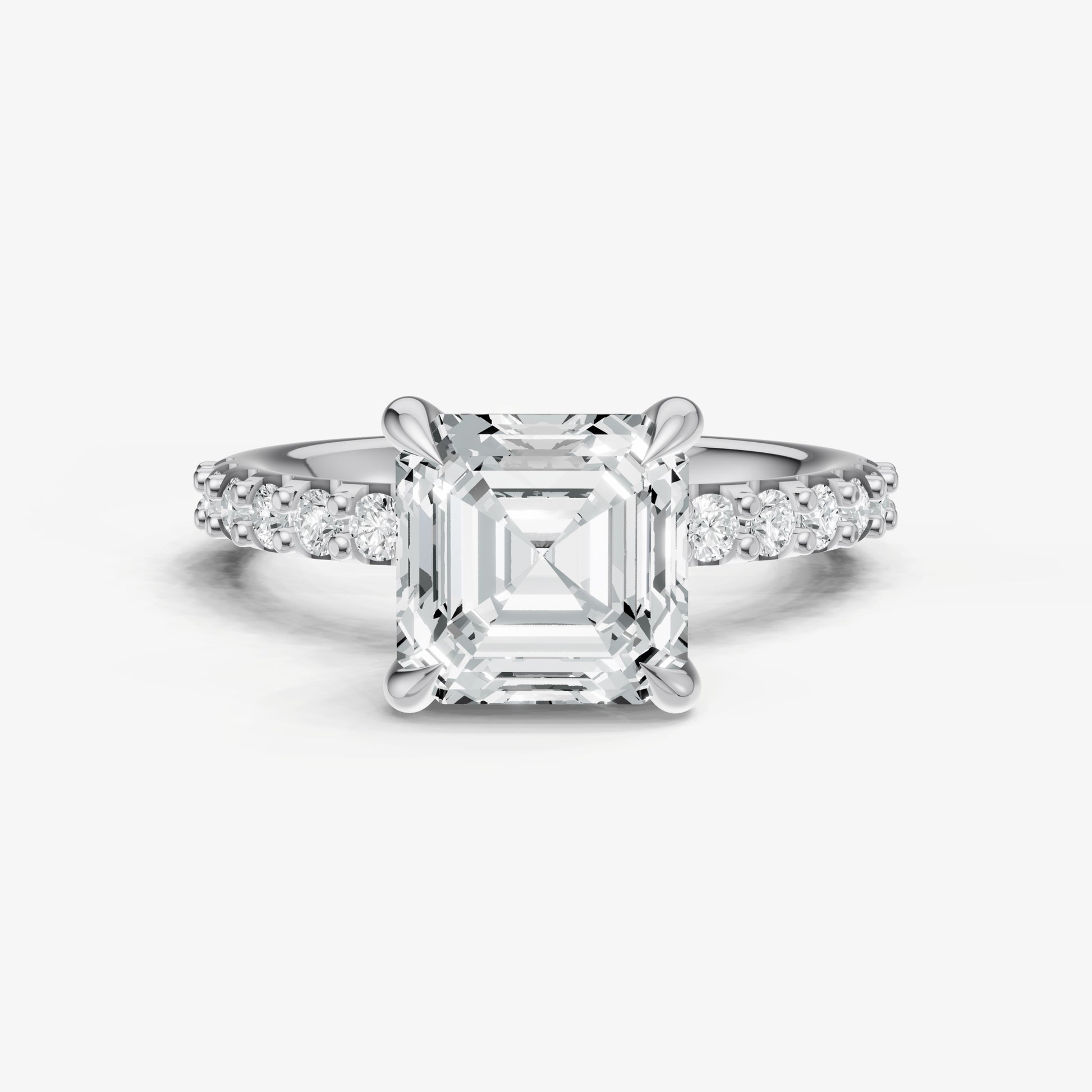 Asscher 6 Claw Diamond Band Engagement Ring