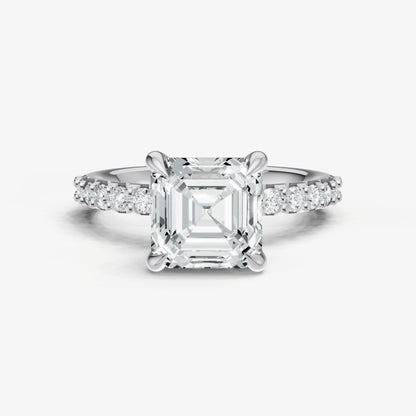 Asscher 6 Claw Diamond Band Engagement Ring