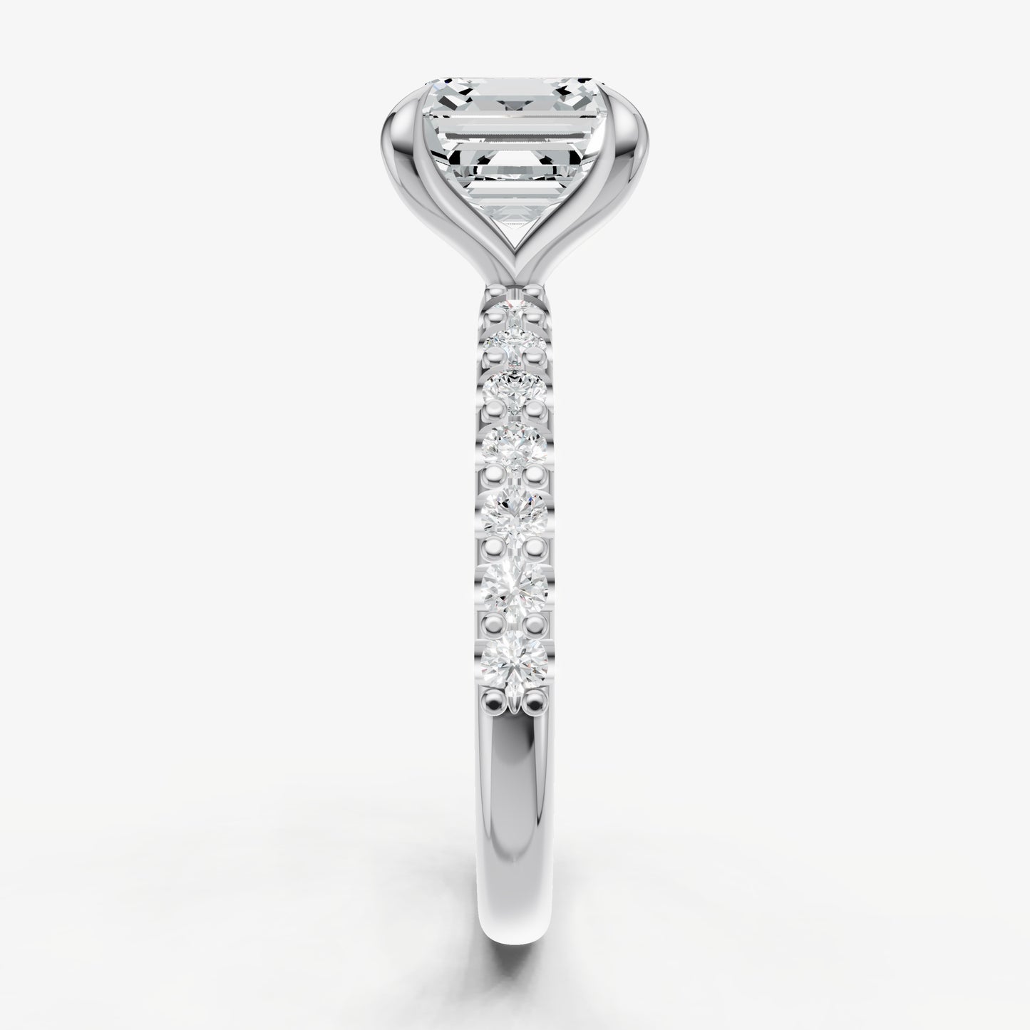Asscher 6 Claw Diamond Band Engagement Ring
