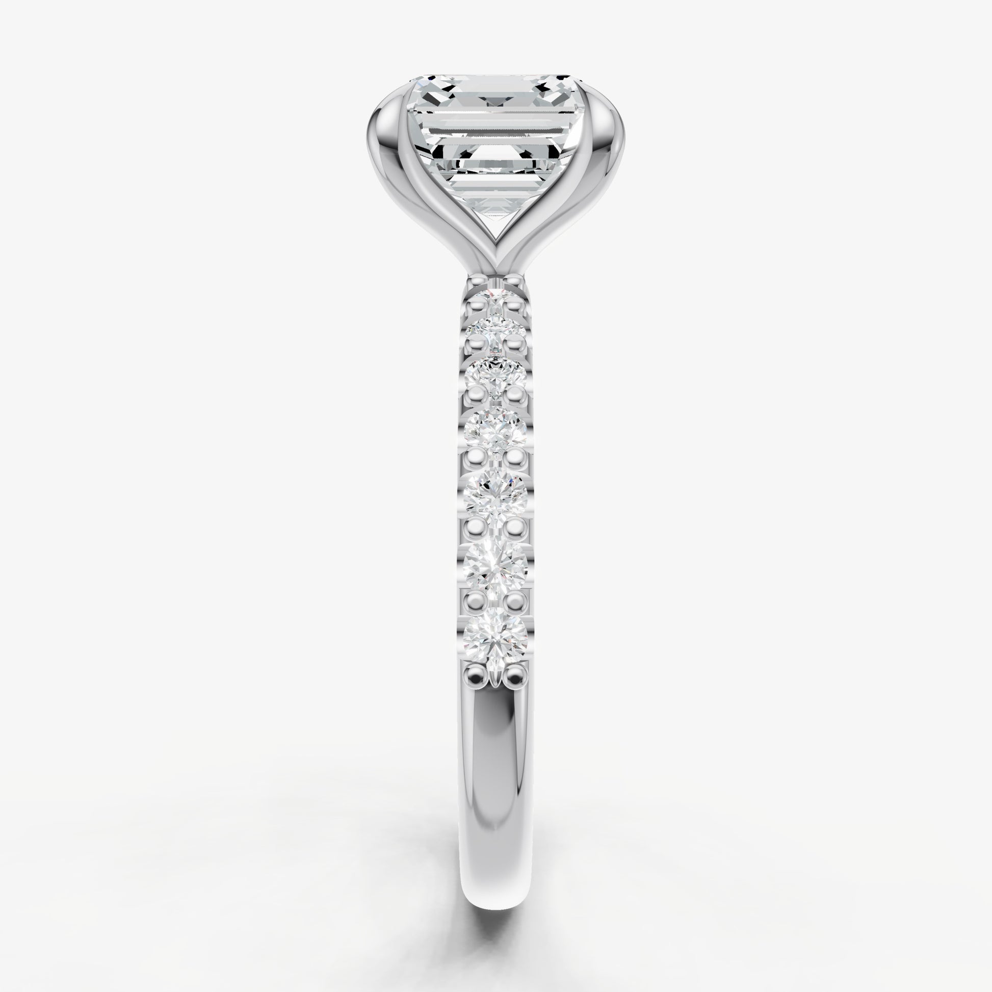 Asscher 6 Claw Diamond Band Engagement Ring