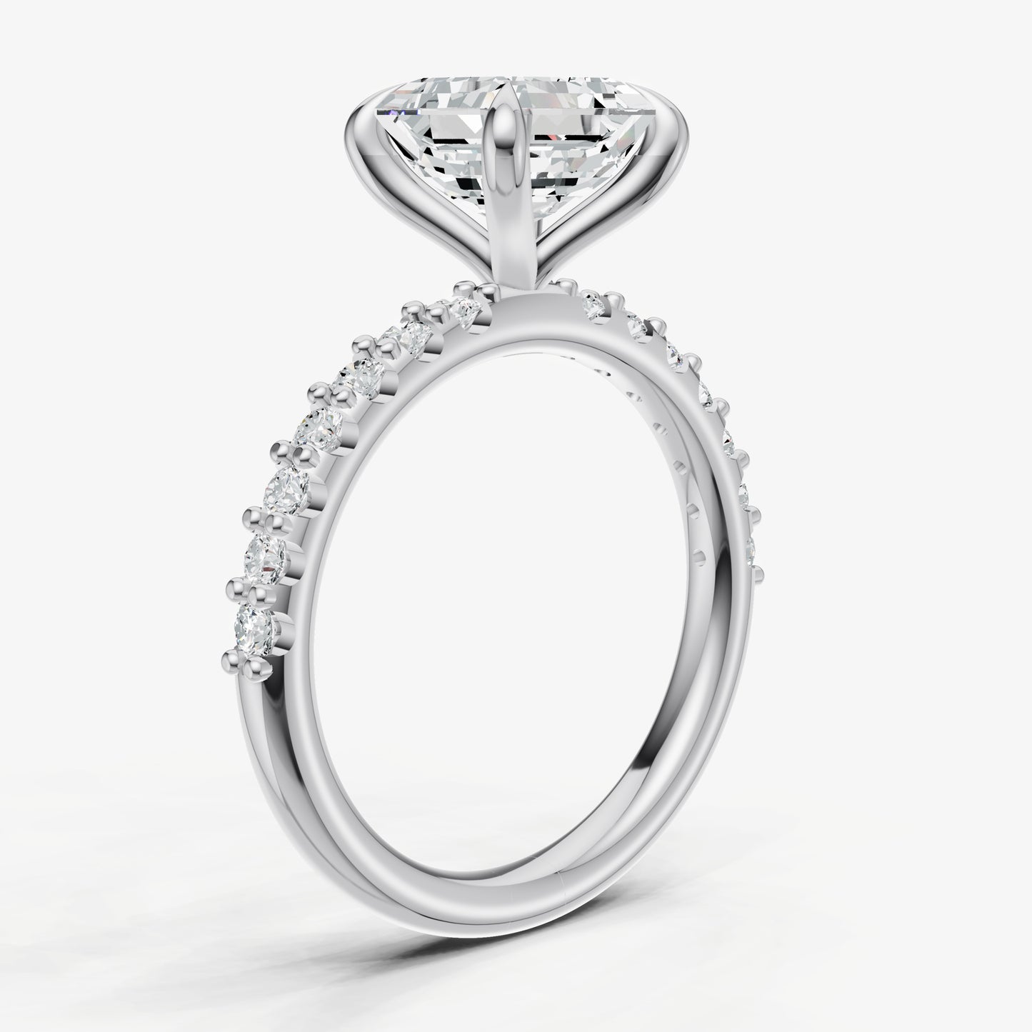 Asscher 6 Claw Diamond Band Engagement Ring