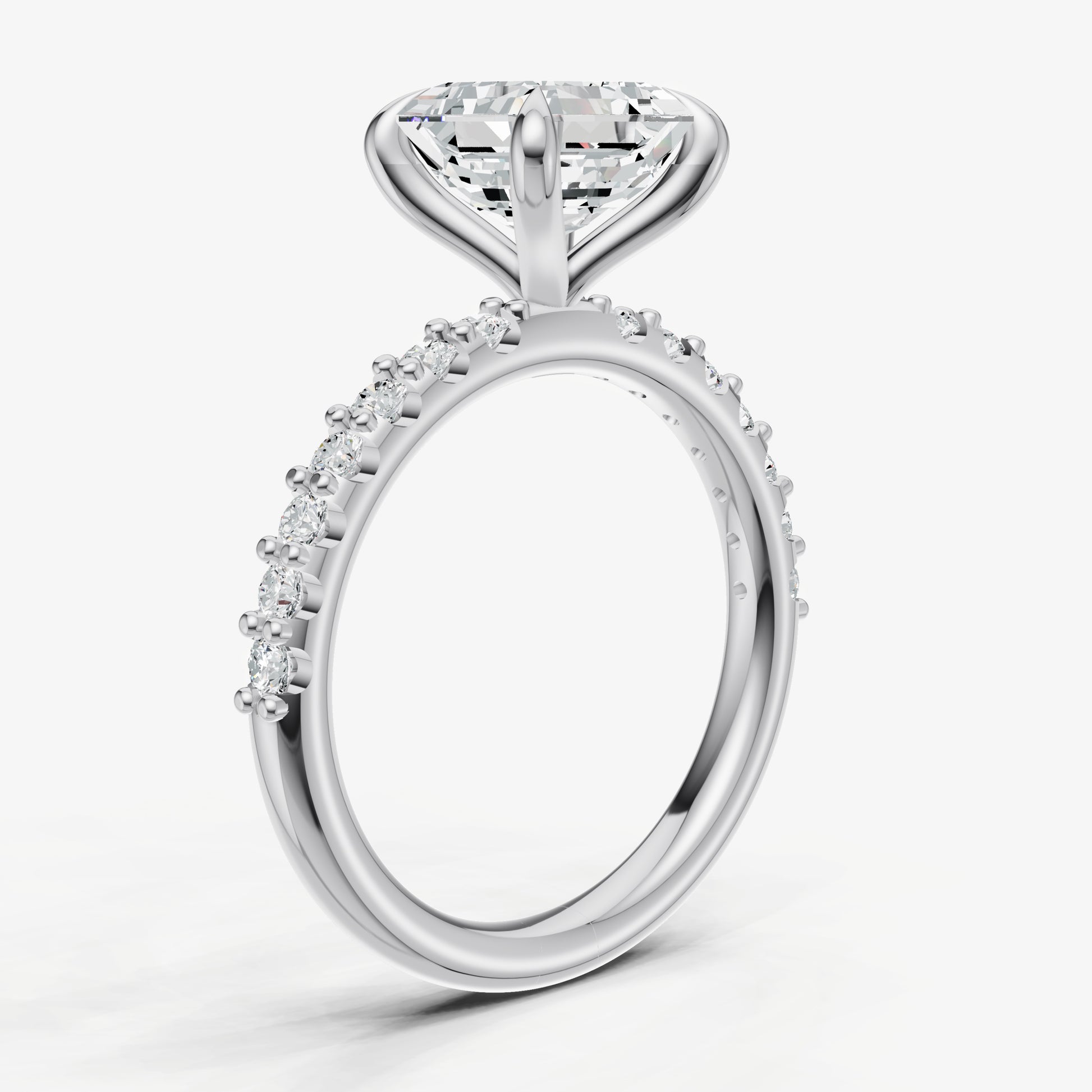 Asscher 6 Claw Diamond Band Engagement Ring