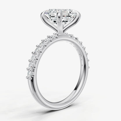 Asscher 6 Claw Diamond Band Engagement Ring