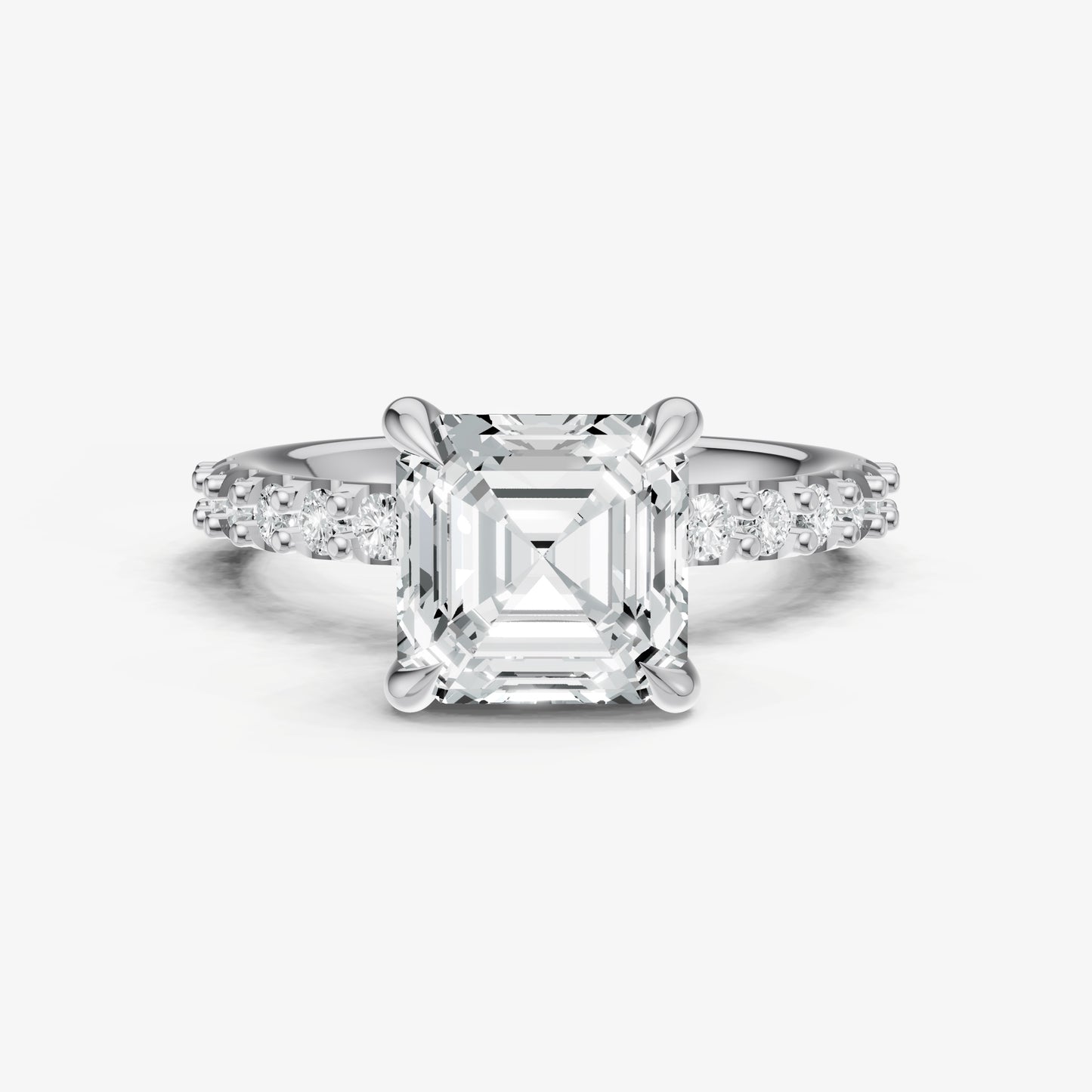 Asscher 6 Claw Diamond Band Engagement Ring