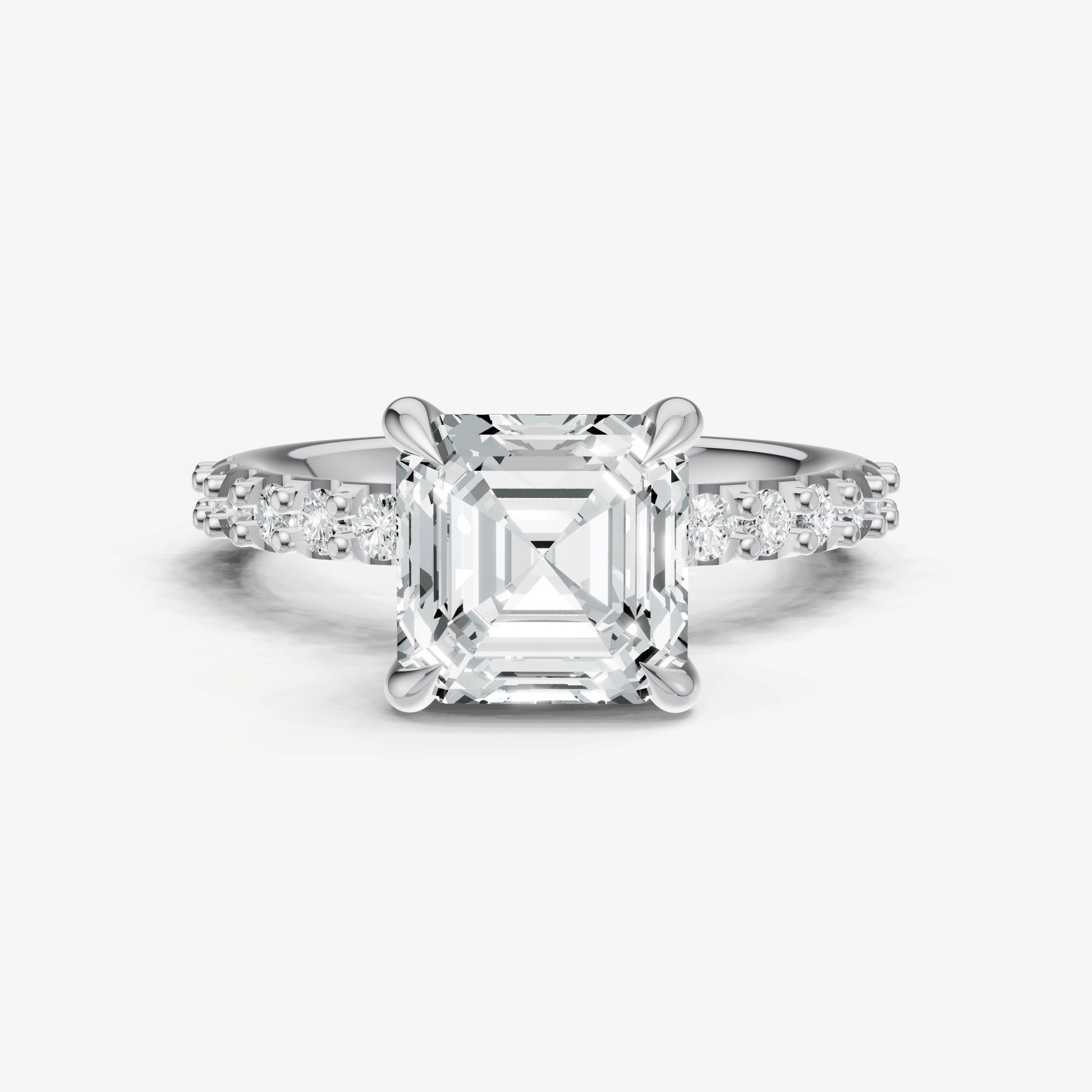 Asscher 6 Claw Diamond Band Engagement Ring