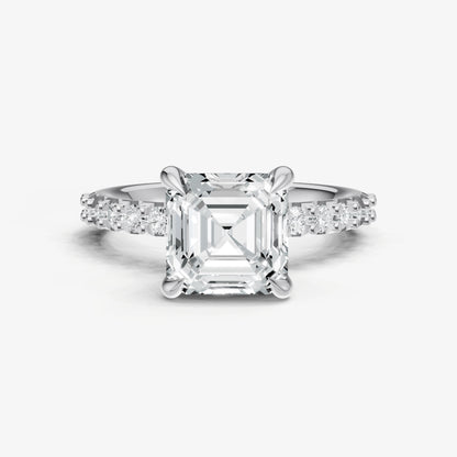 Asscher 6 Claw Diamond Band Engagement Ring