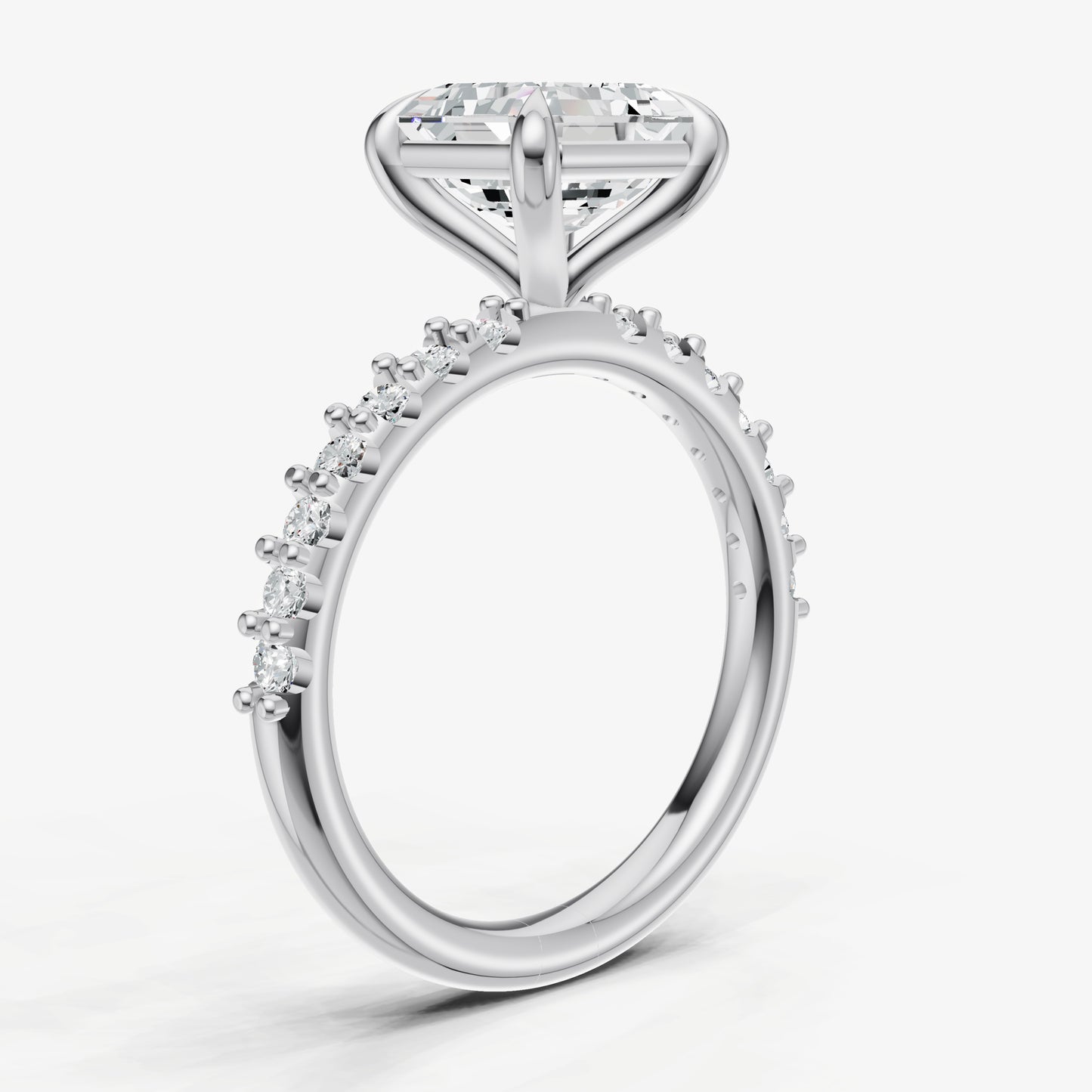 Asscher 6 Claw Diamond Band Engagement Ring