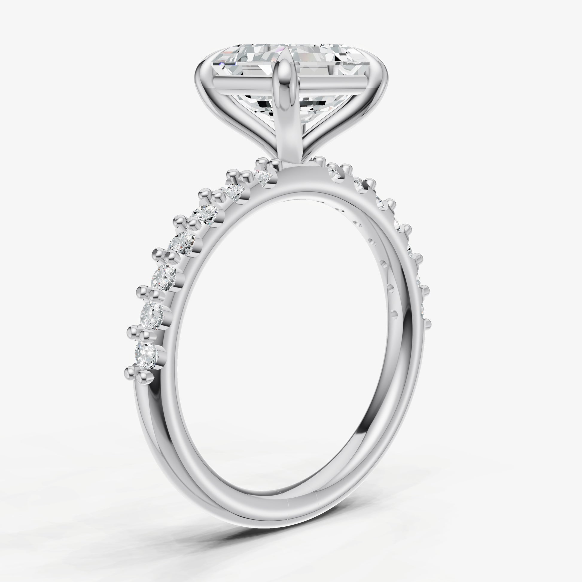 Asscher 6 Claw Diamond Band Engagement Ring