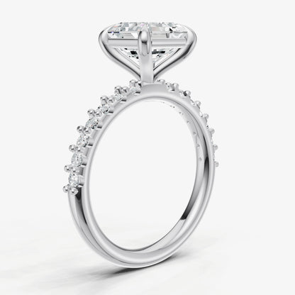 Asscher 6 Claw Diamond Band Engagement Ring