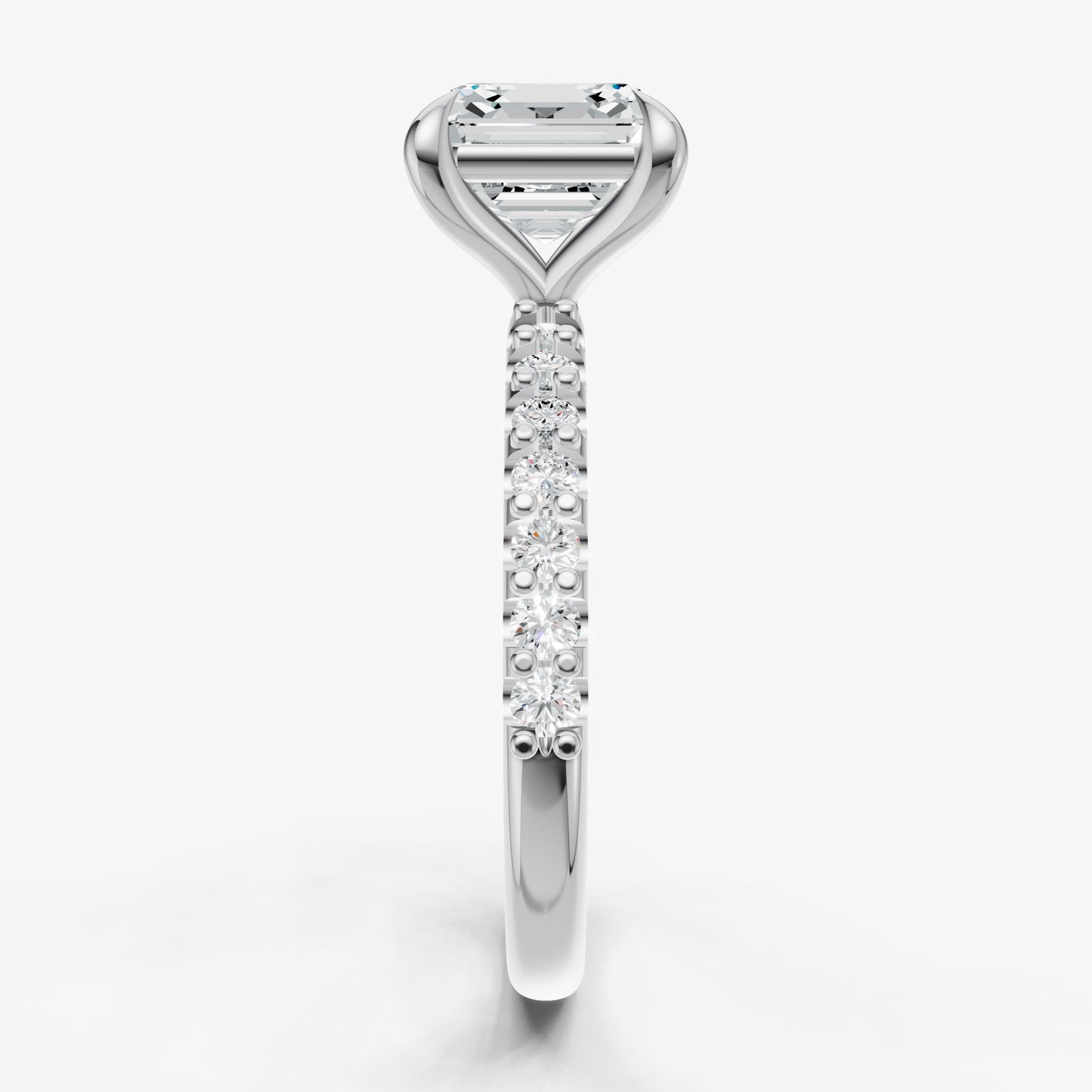 Asscher 6 Claw Diamond Band Engagement Ring