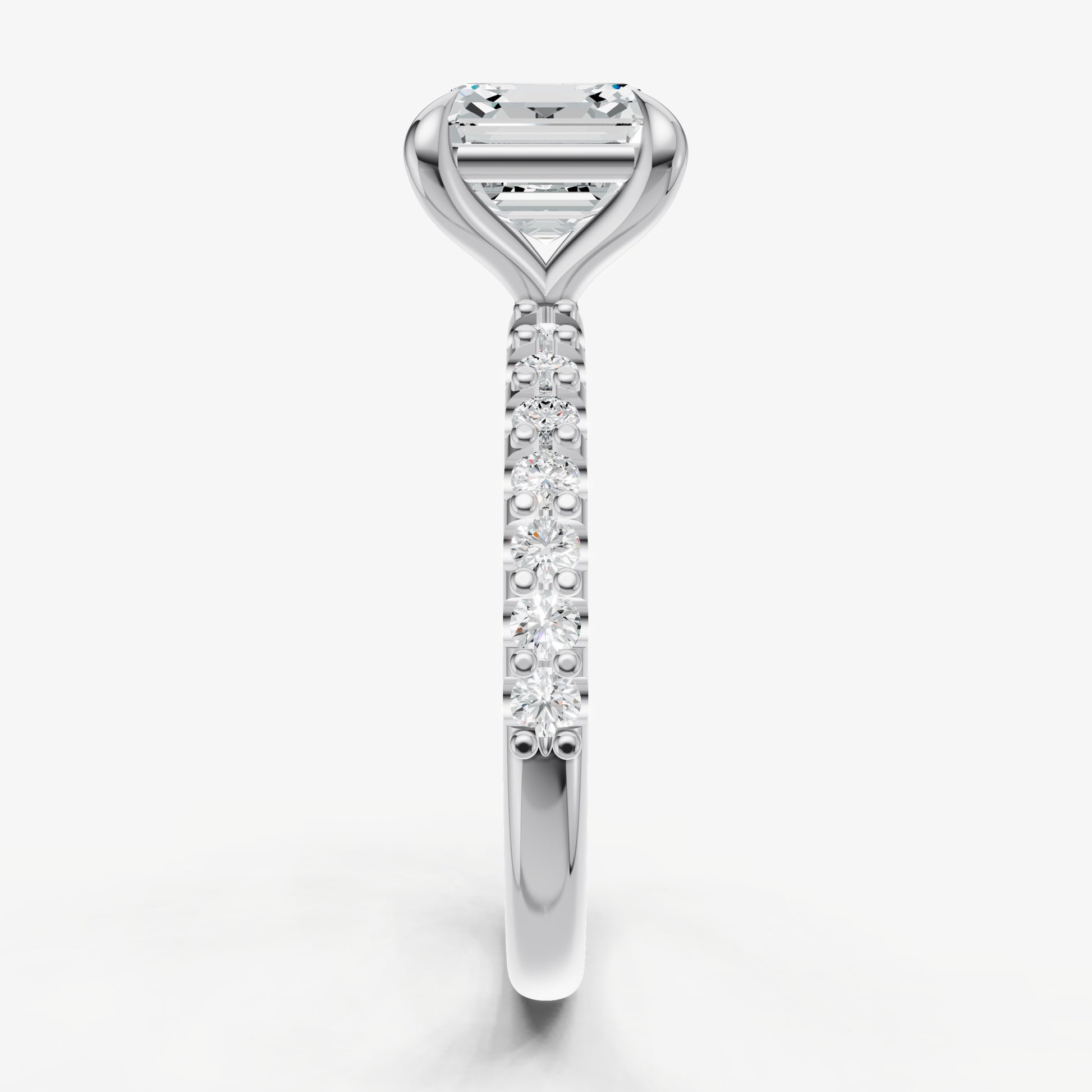 Asscher 6 Claw Diamond Band Engagement Ring