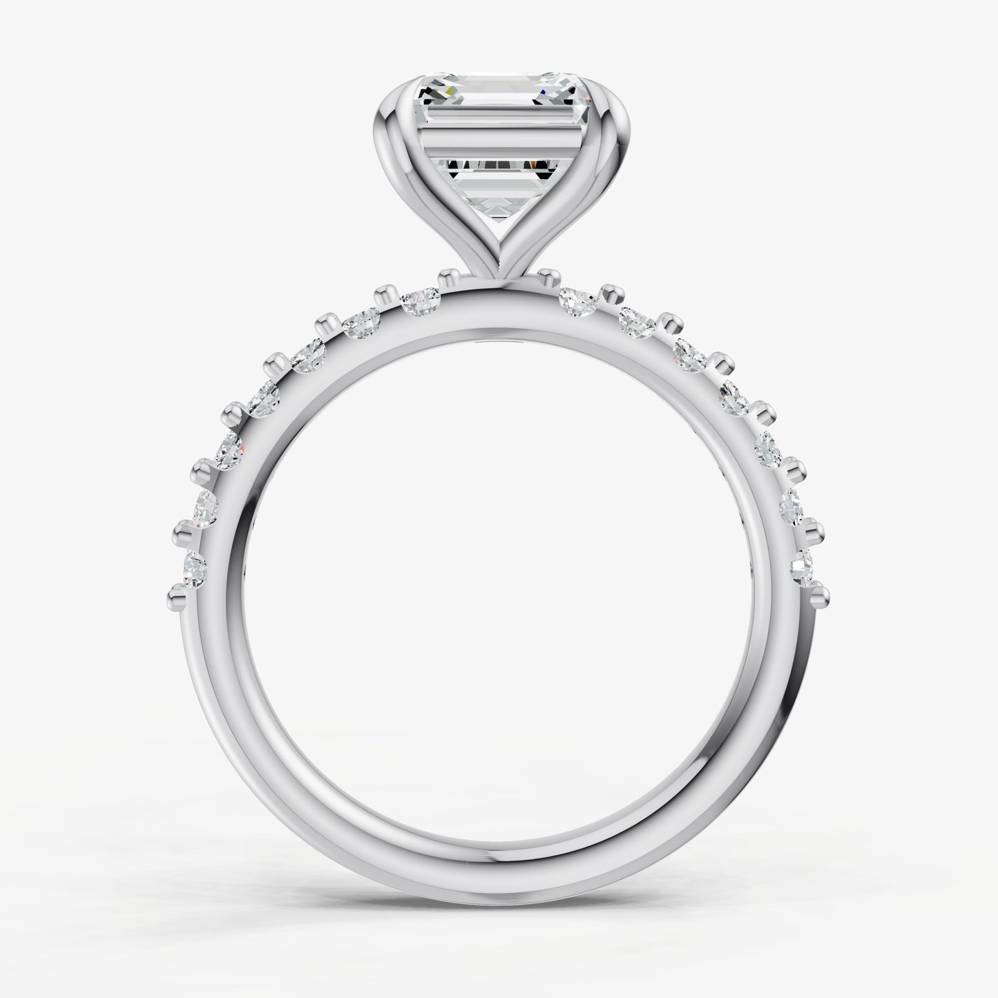 Asscher 6 Claw Diamond Band Engagement Ring