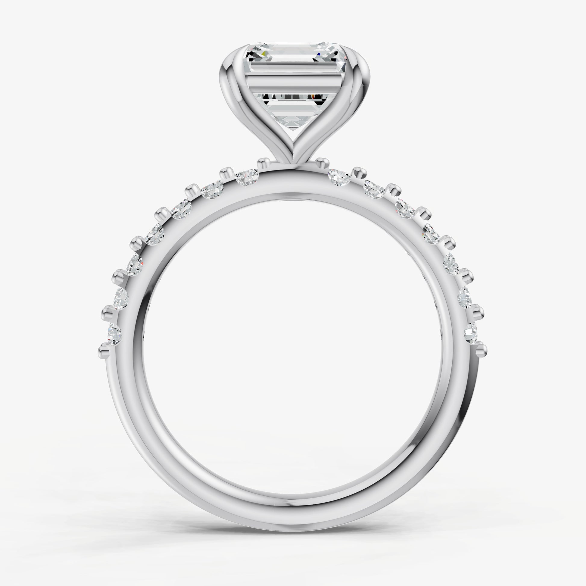 Asscher 6 Claw Diamond Band Engagement Ring