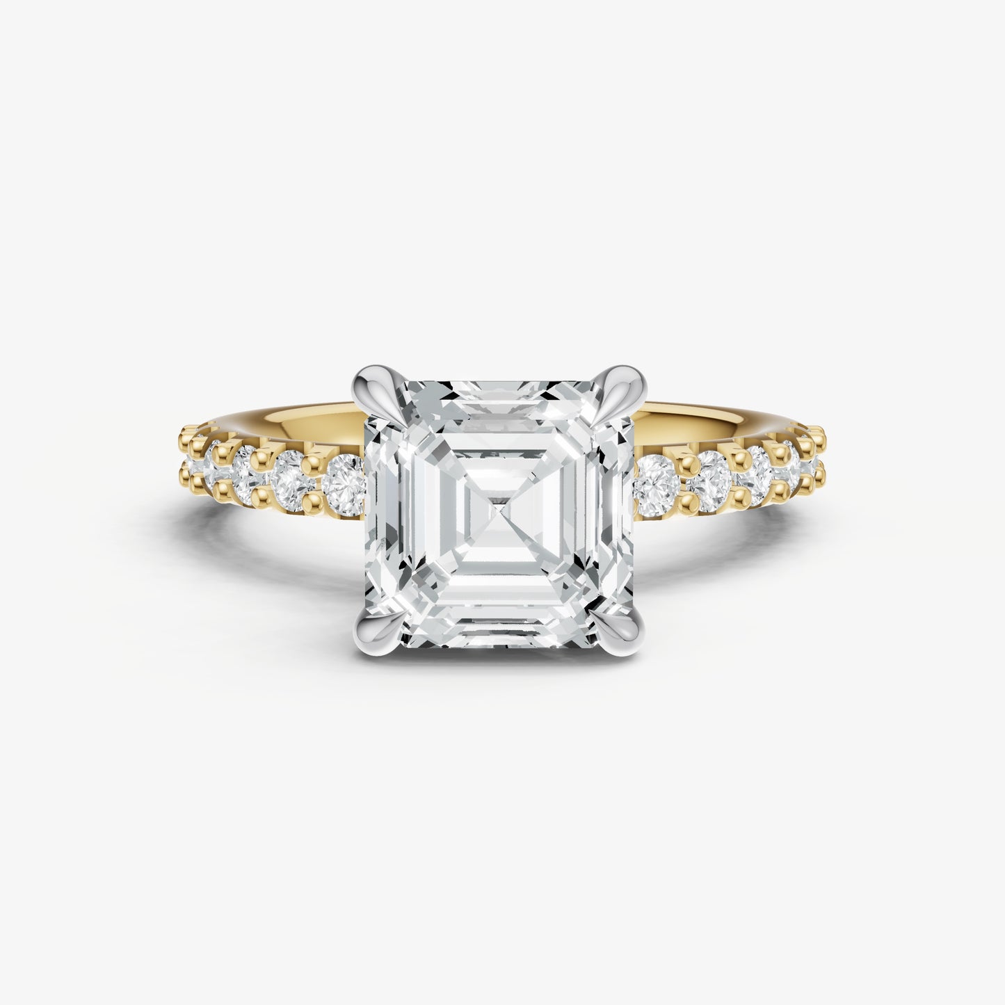 Asscher 6 Claw Diamond Band Engagement Ring