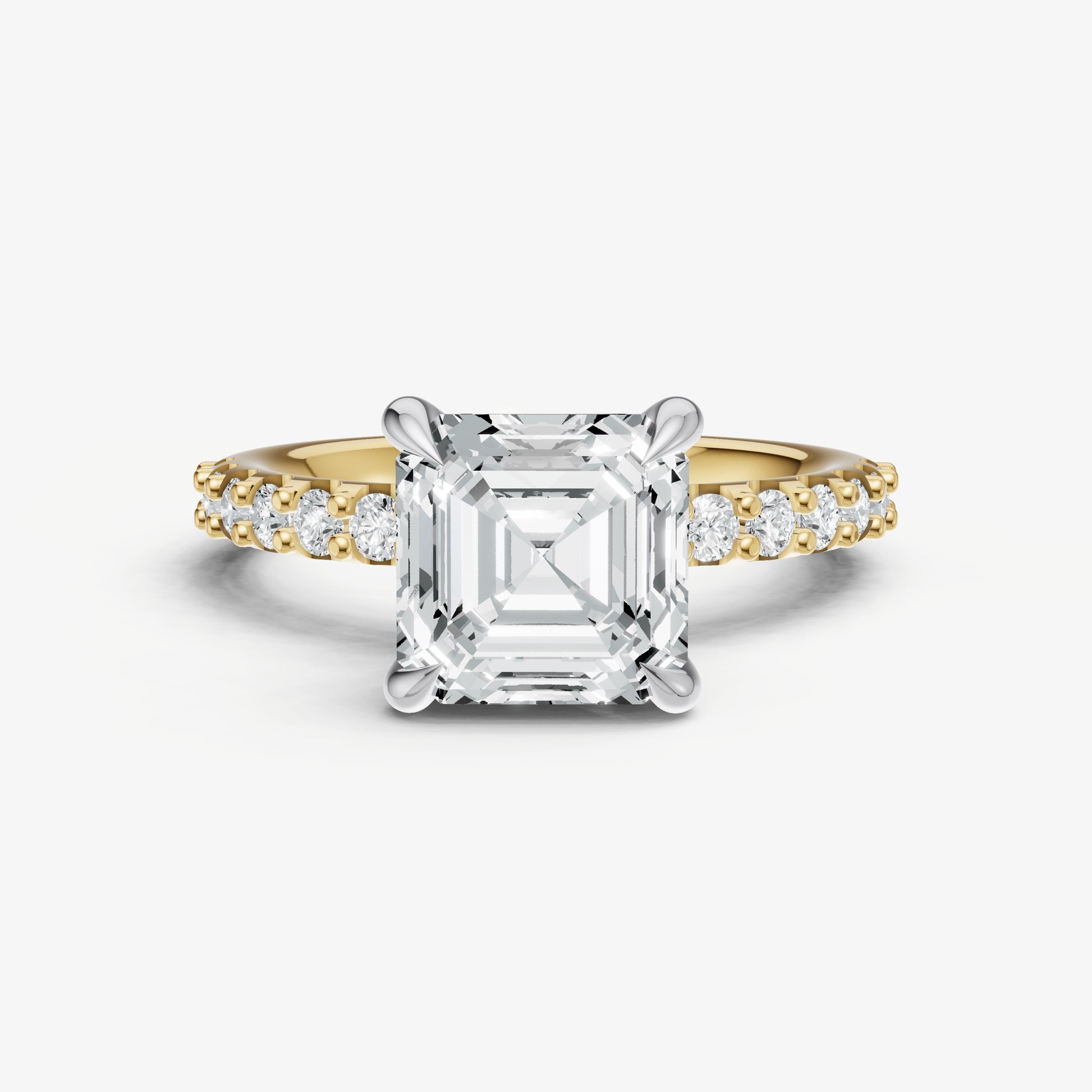 Asscher 6 Claw Diamond Band Engagement Ring