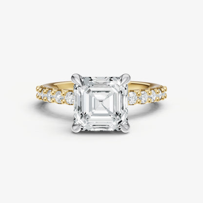 Asscher 6 Claw Diamond Band Engagement Ring
