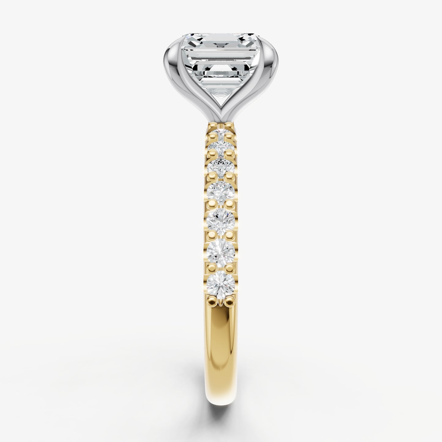 Asscher 6 Claw Diamond Band Engagement Ring