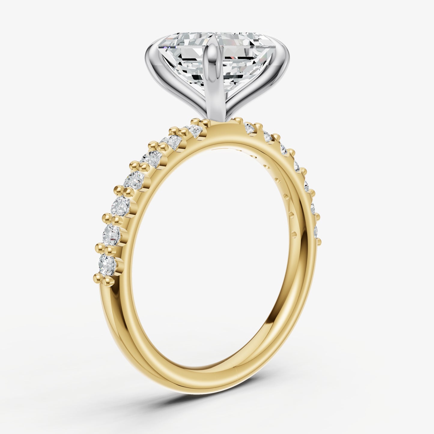 Asscher 6 Claw Diamond Band Engagement Ring