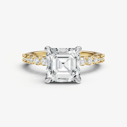 Asscher 6 Claw Diamond Band Engagement Ring