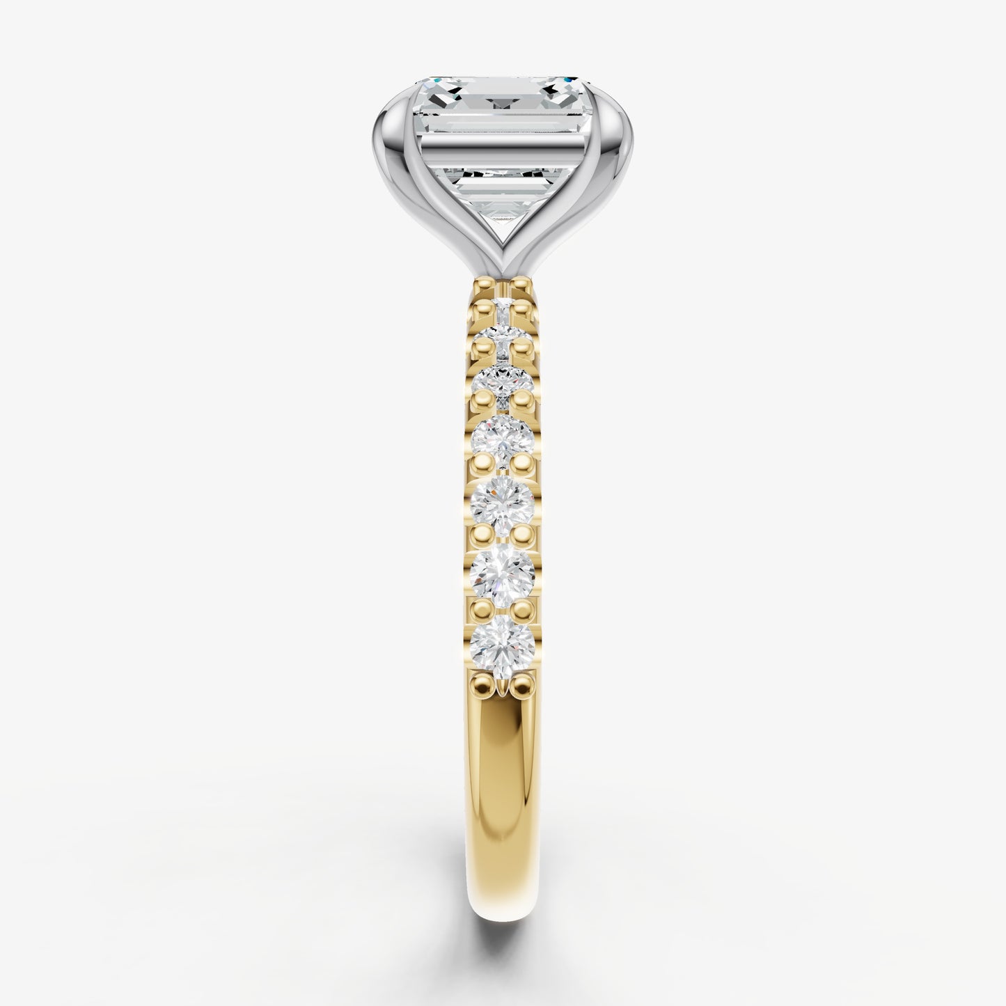 Asscher 6 Claw Diamond Band Engagement Ring
