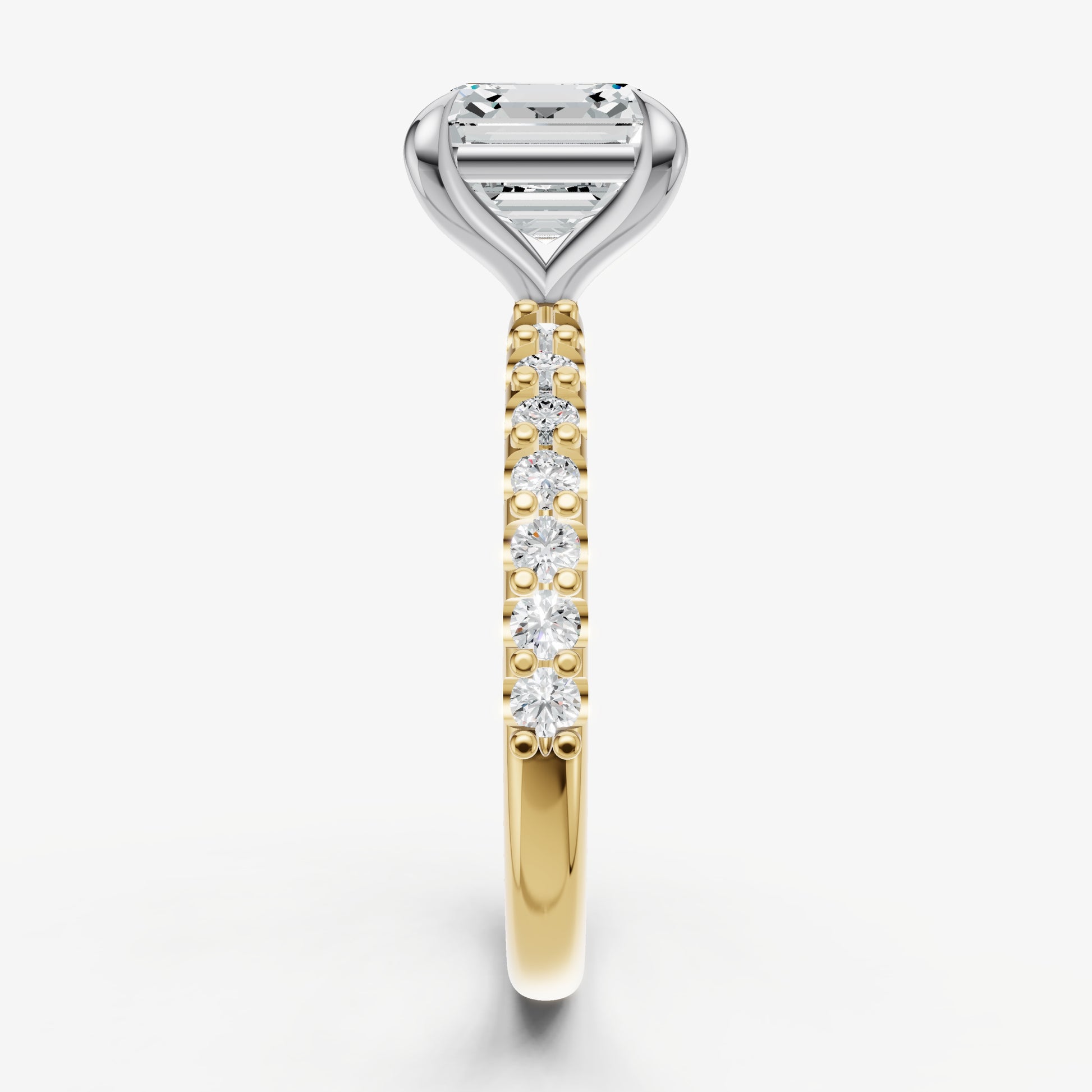 Asscher 6 Claw Diamond Band Engagement Ring