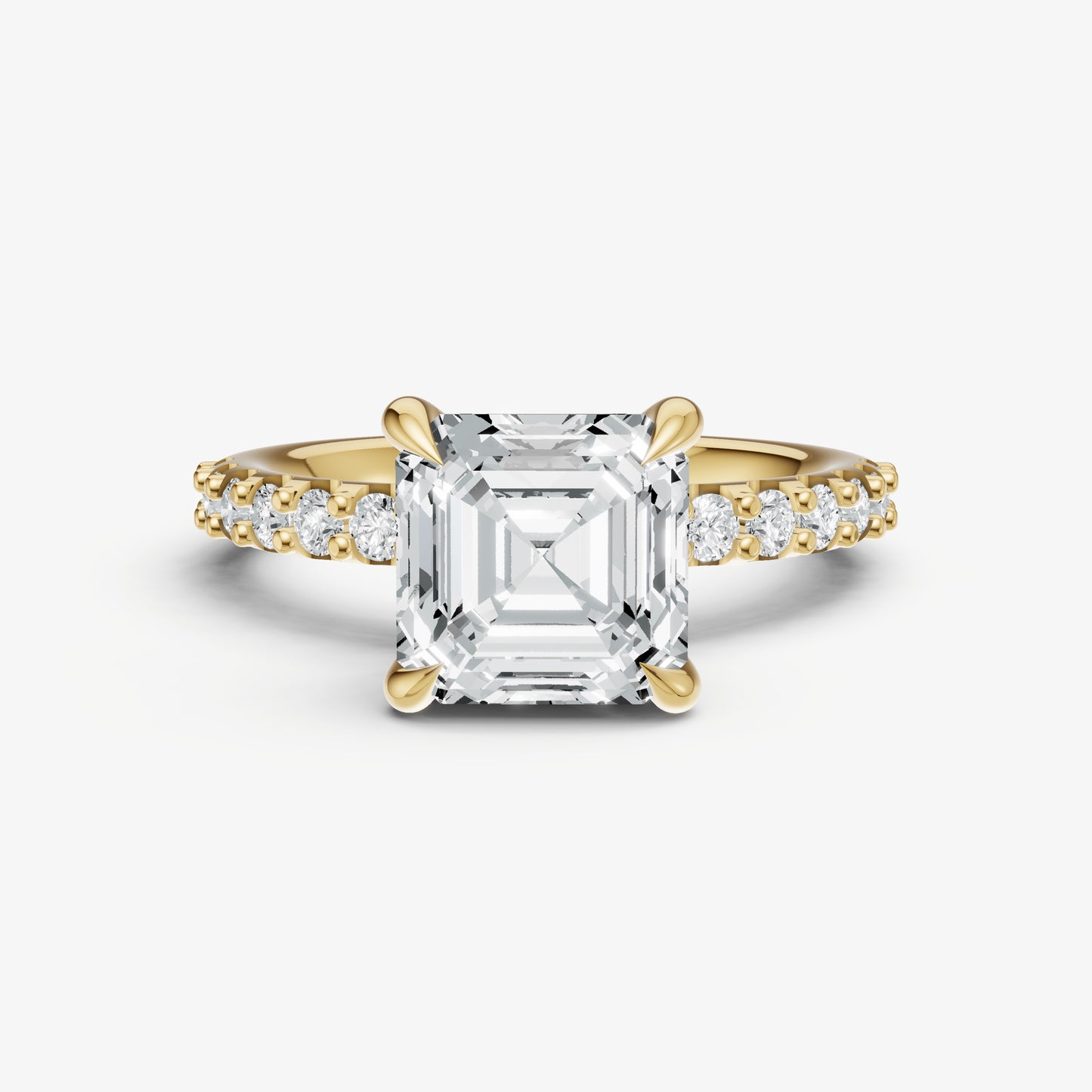 Asscher 6 Claw Diamond Band Engagement Ring