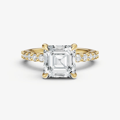 Asscher 6 Claw Diamond Band Engagement Ring