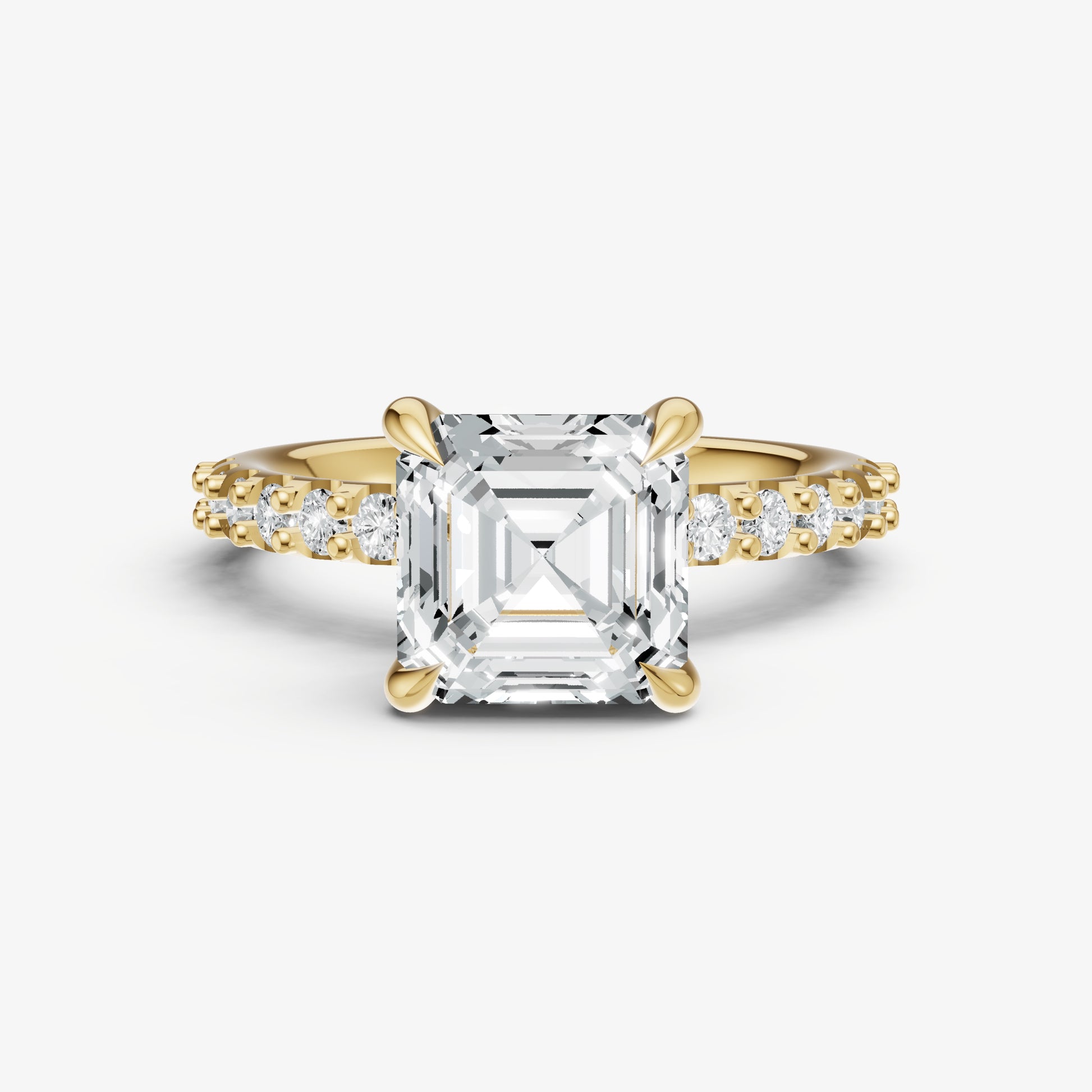 Asscher 6 Claw Diamond Band Engagement Ring