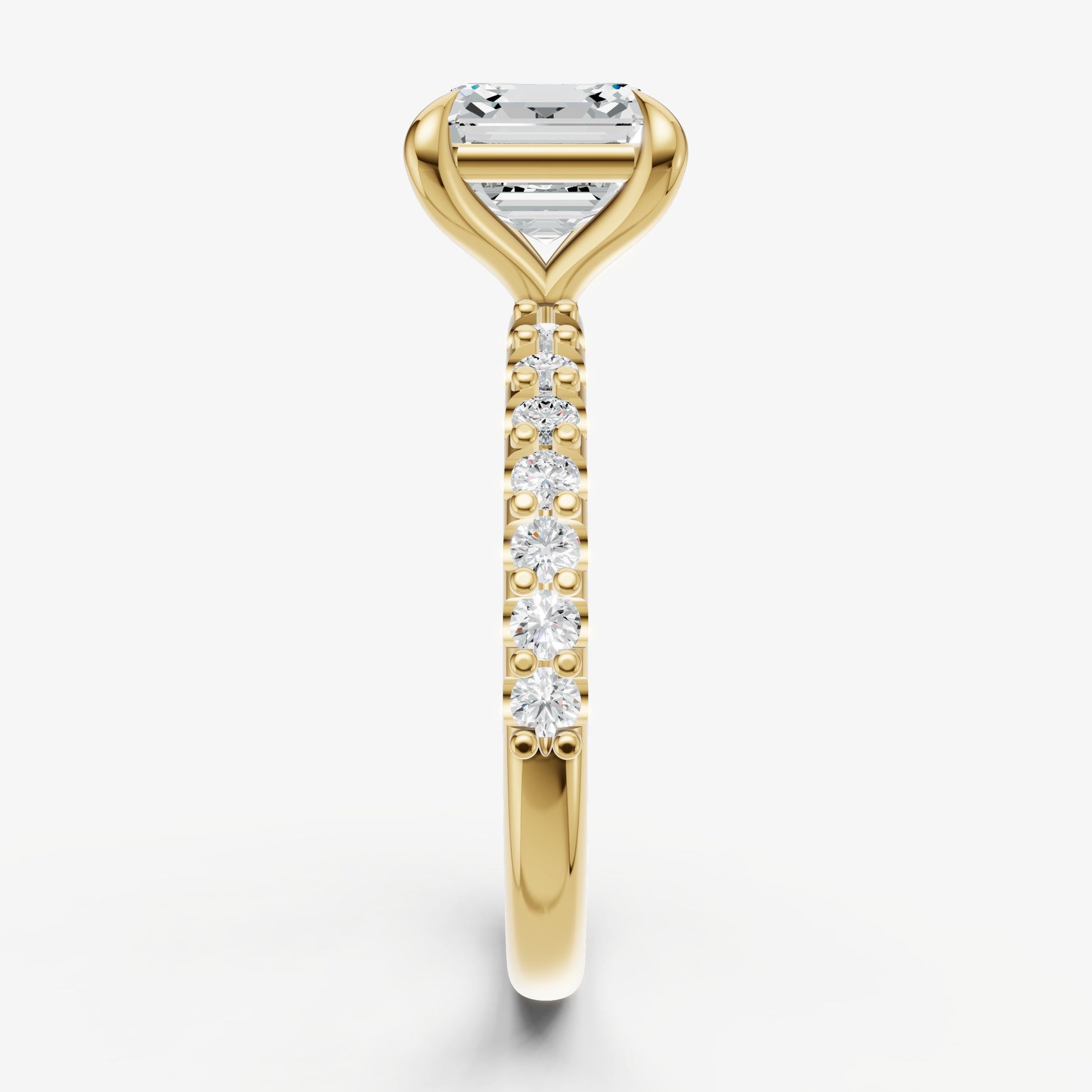 Asscher 6 Claw Diamond Band Engagement Ring