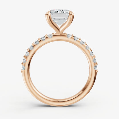 Emerald 6 Claw Diamond Band Engagement Ring