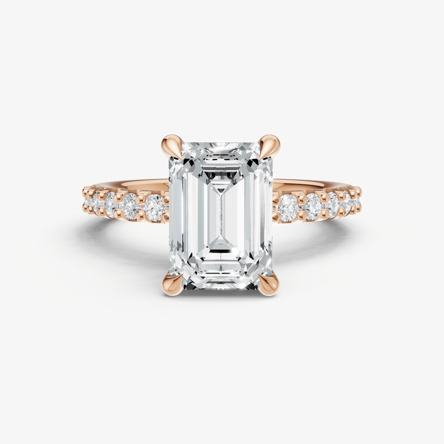 Emerald 6 Claw Diamond Band Engagement Ring