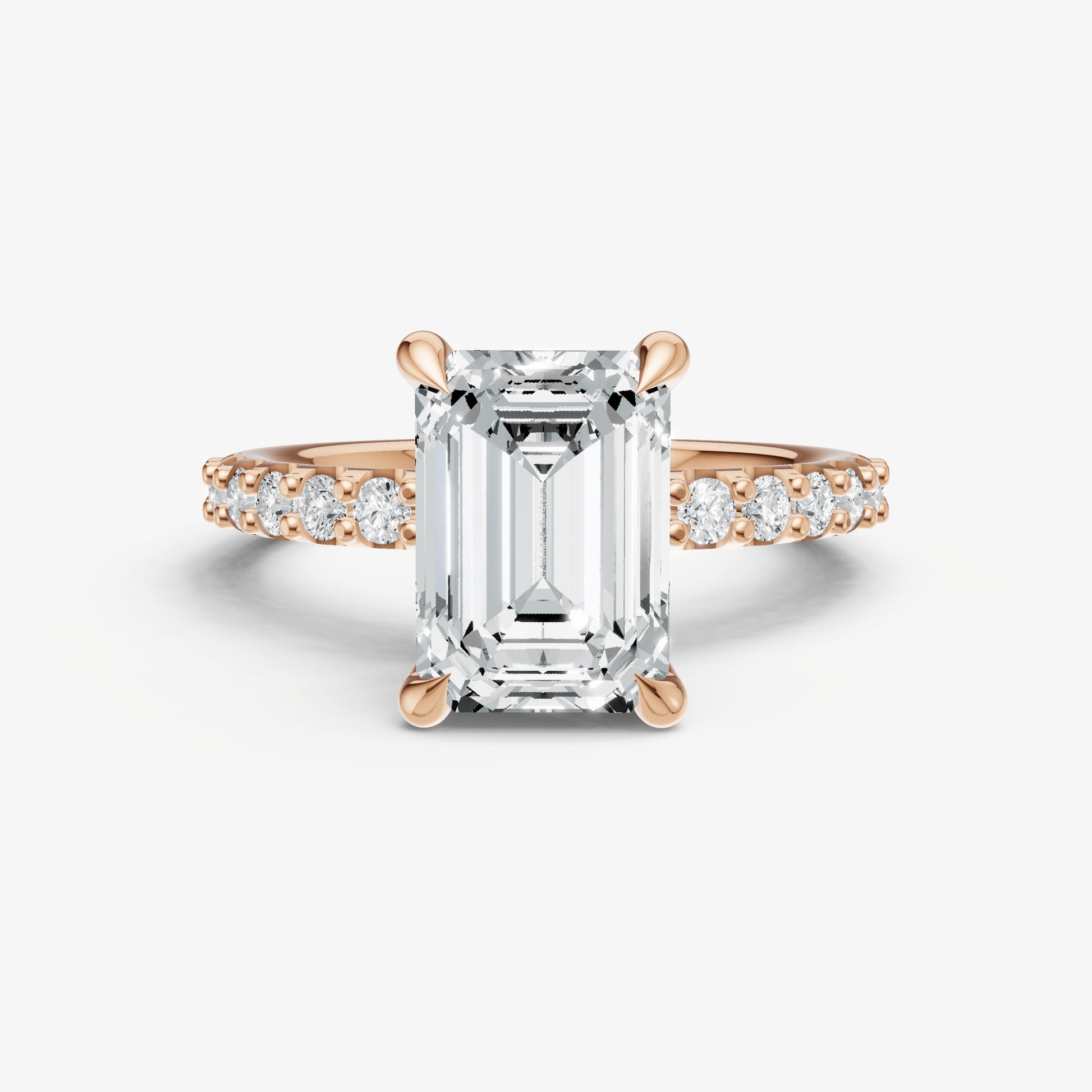 Emerald 6 Claw Diamond Band Engagement Ring