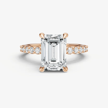 Emerald 6 Claw Diamond Band Engagement Ring