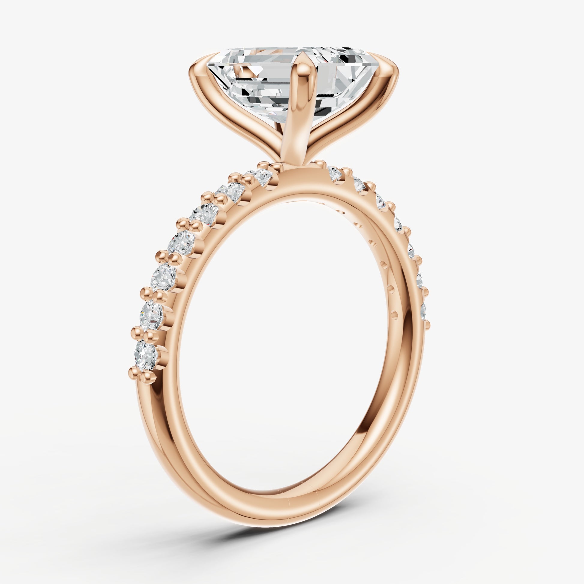 Emerald 6 Claw Diamond Band Engagement Ring