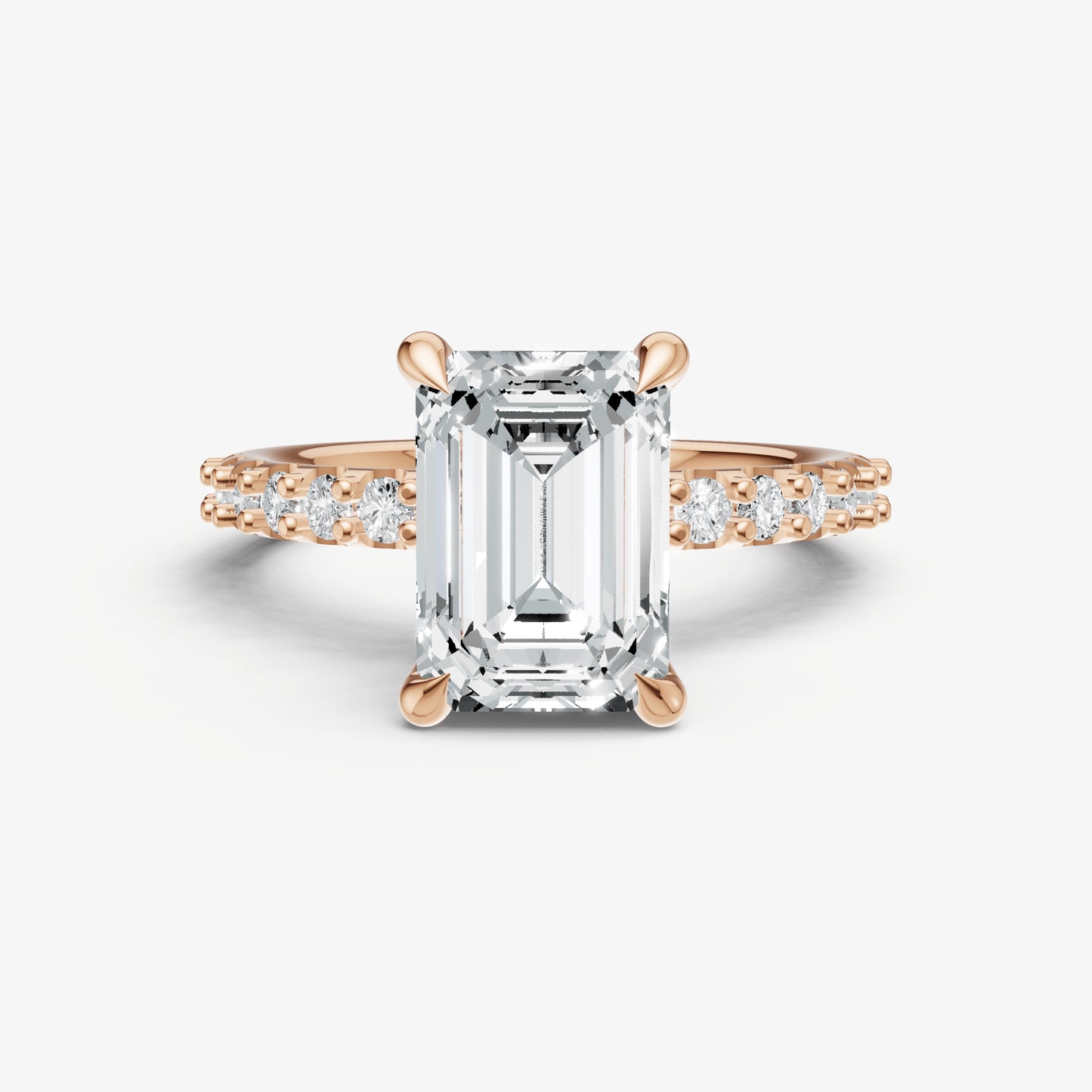 Emerald 6 Claw Diamond Band Engagement Ring