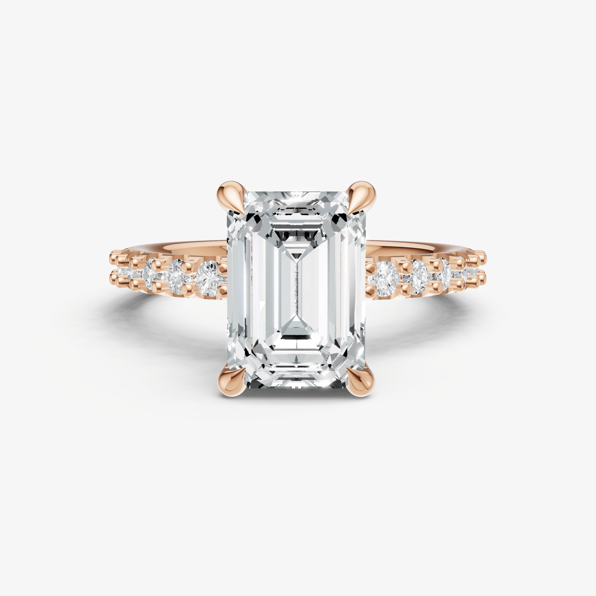 Emerald 6 Claw Diamond Band Engagement Ring