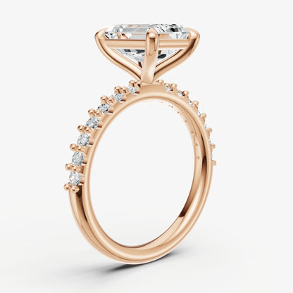 Emerald 6 Claw Diamond Band Engagement Ring