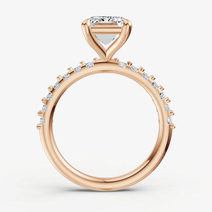 Emerald 6 Claw Diamond Band Engagement Ring