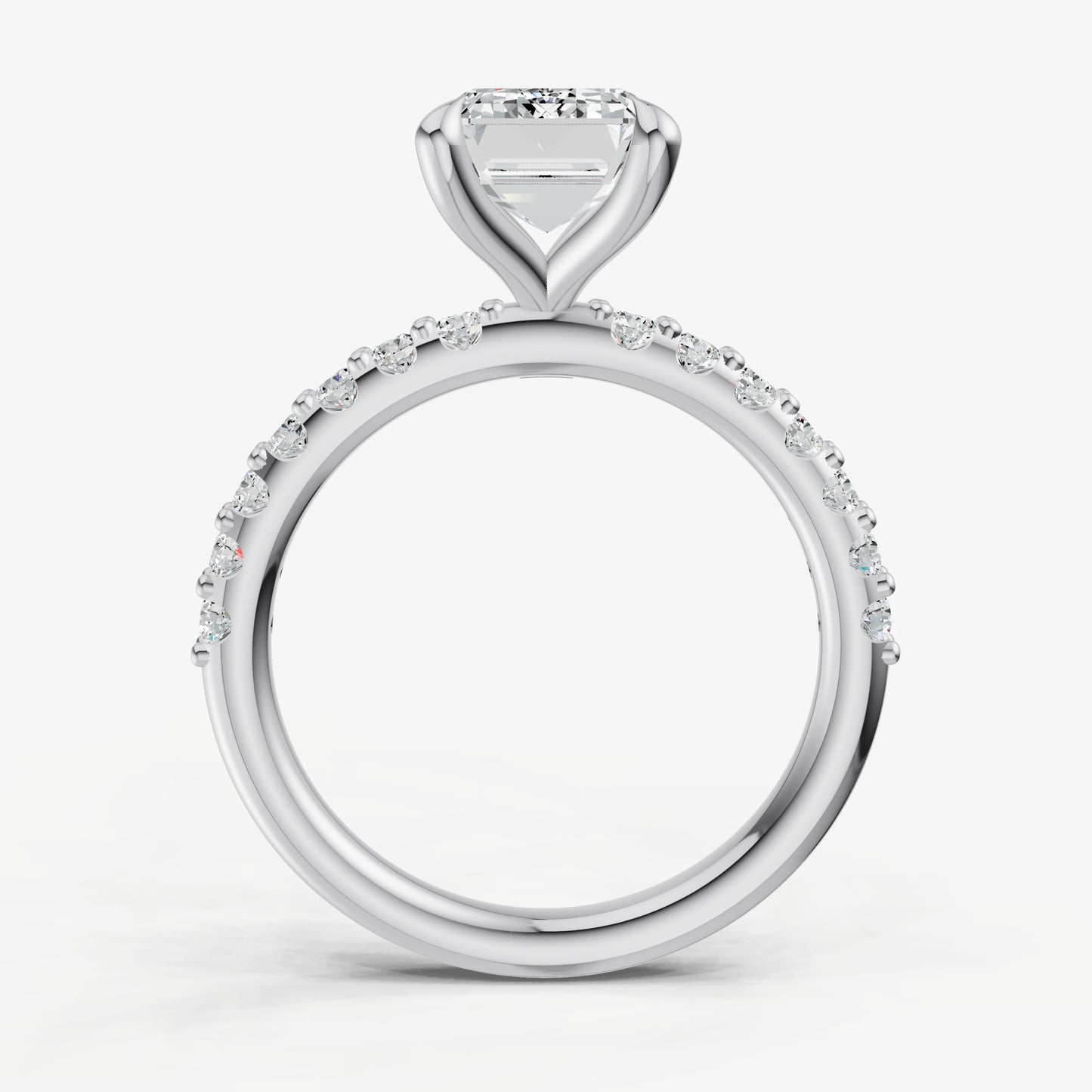 Emerald 6 Claw Diamond Band Engagement Ring