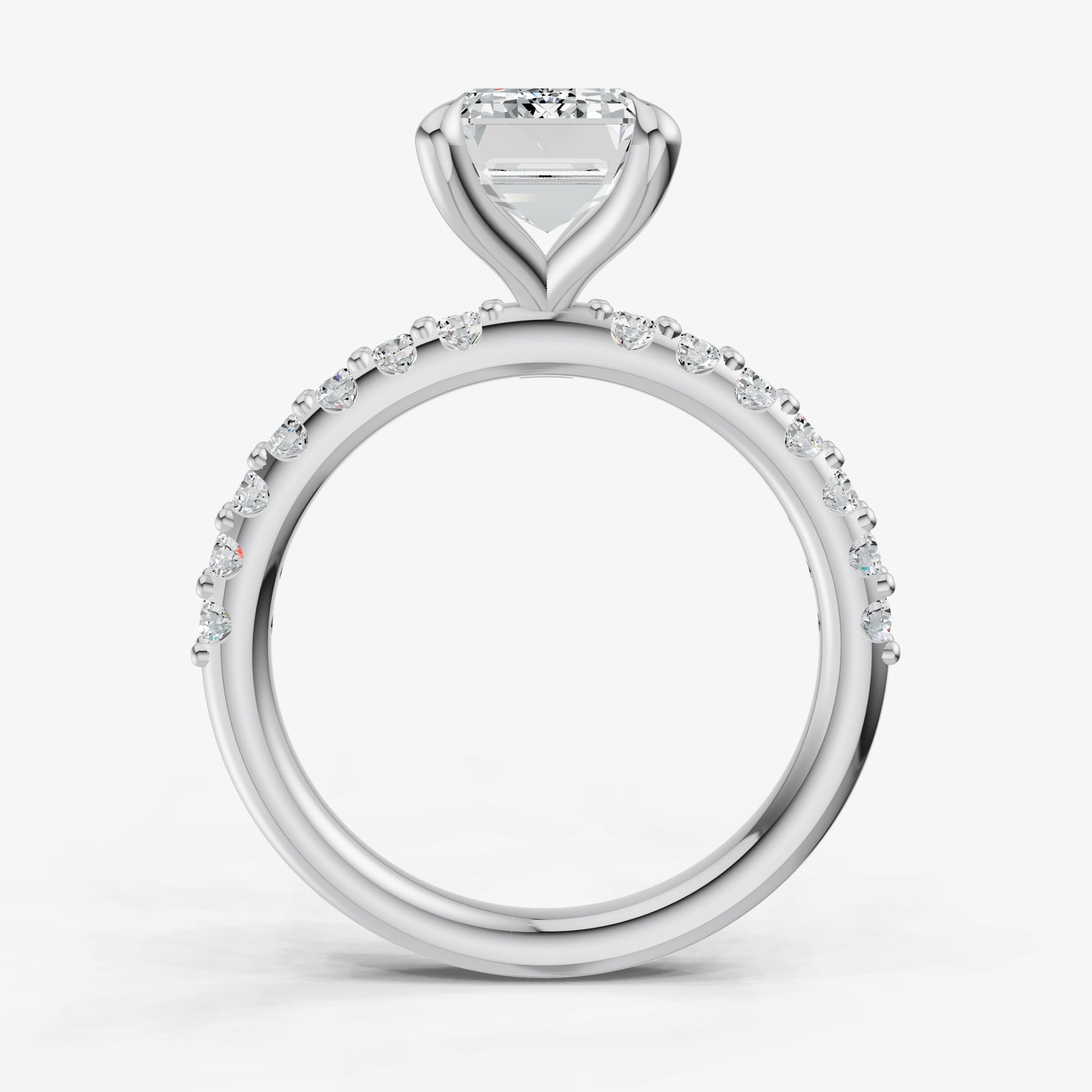 Emerald 6 Claw Diamond Band Engagement Ring