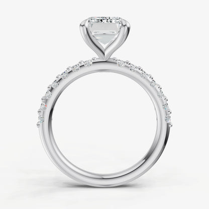 Emerald 6 Claw Diamond Band Engagement Ring