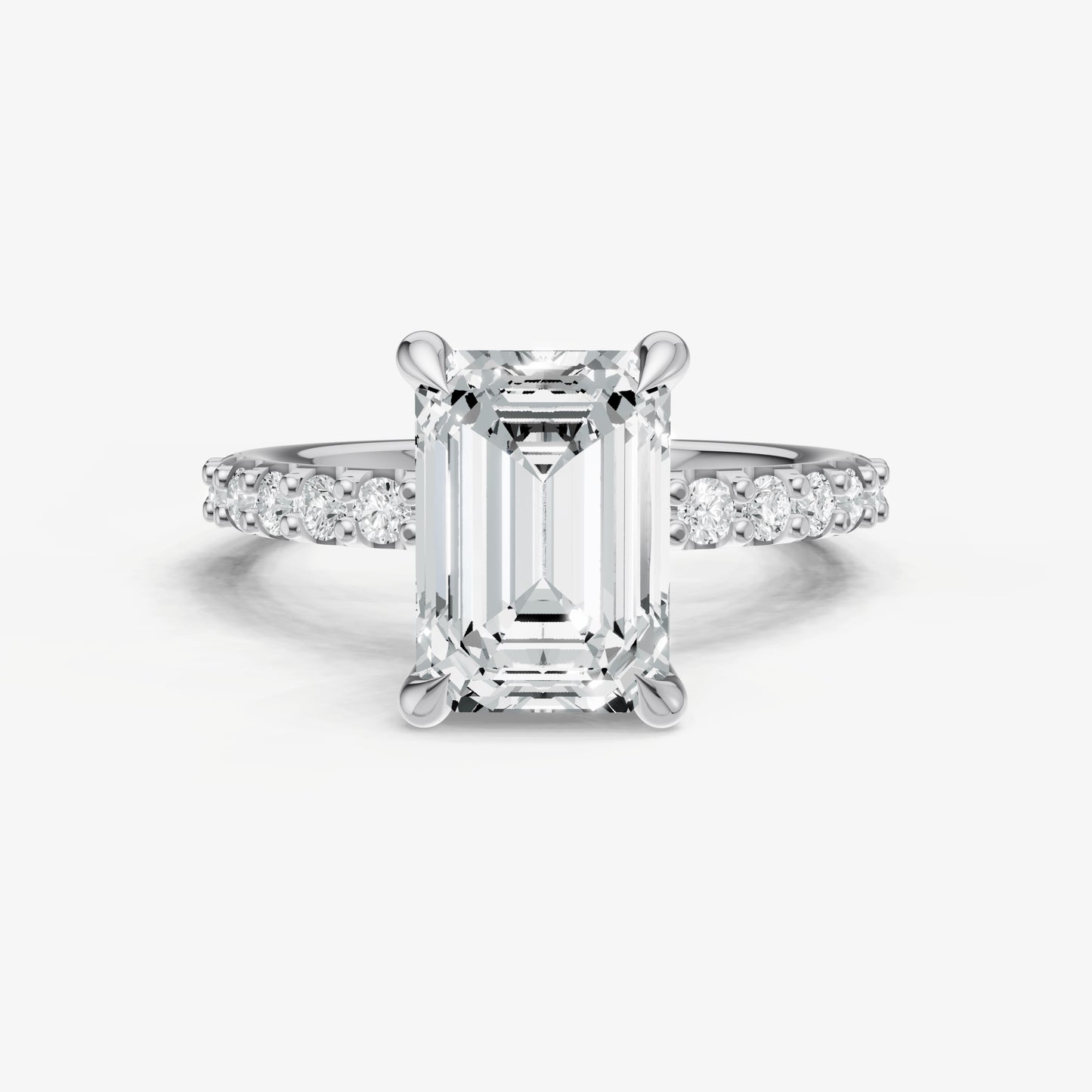 Emerald 6 Claw Diamond Band Engagement Ring