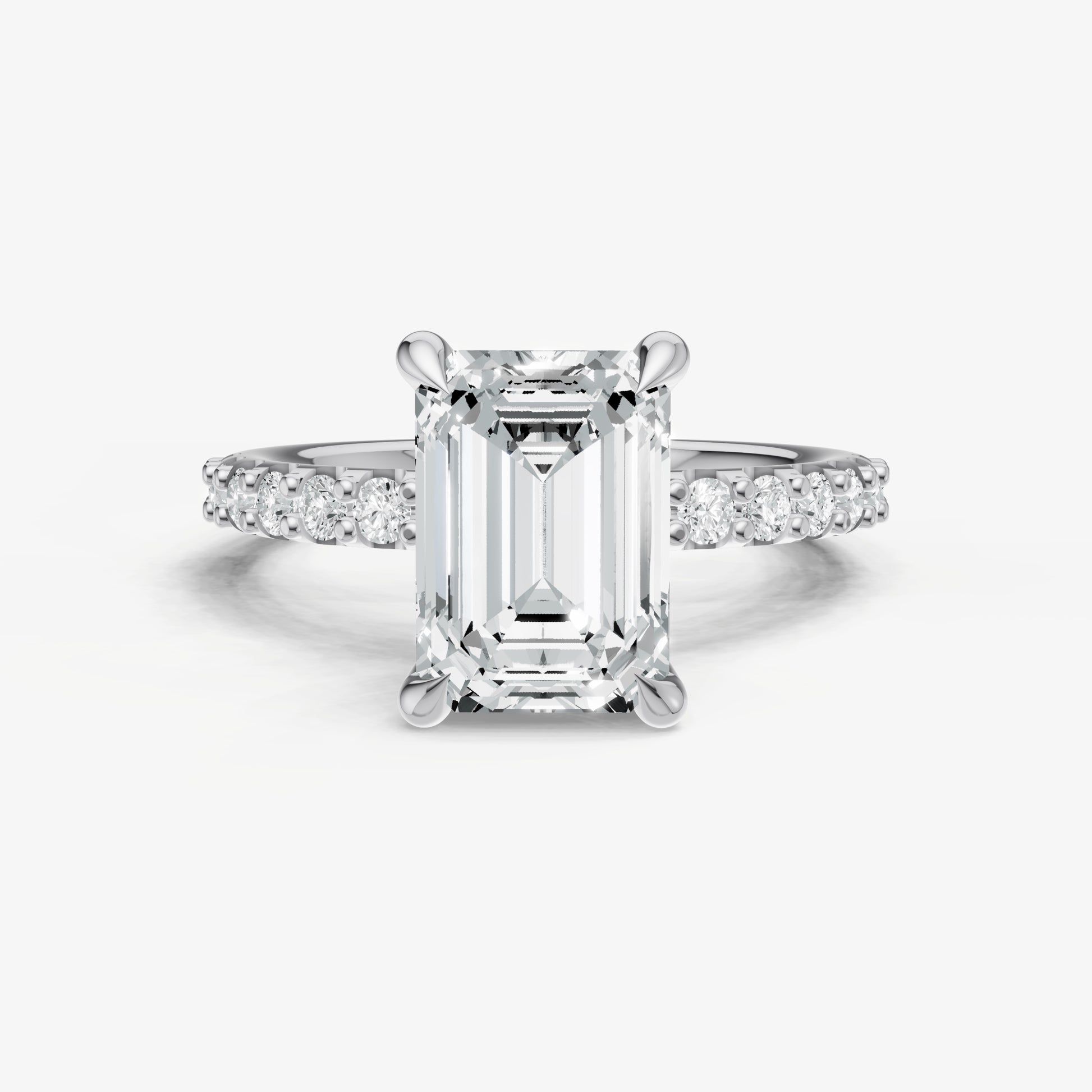 Emerald 6 Claw Diamond Band Engagement Ring