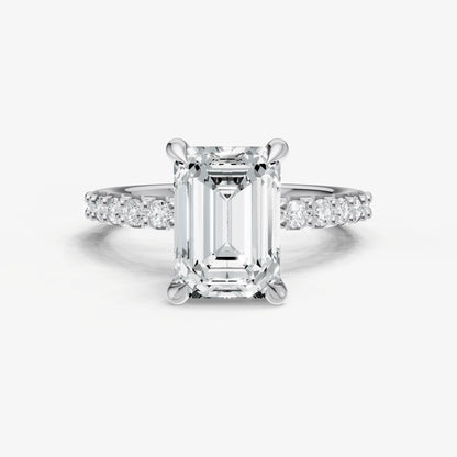 Emerald 6 Claw Diamond Band Engagement Ring